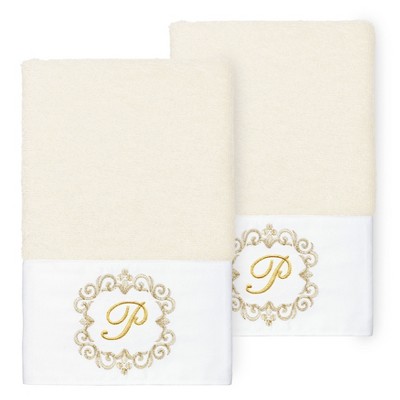 Linum Home Textiles 100% Turkish Cotton MONICA Gold Thread 2PC Embellished Hand Towel Set