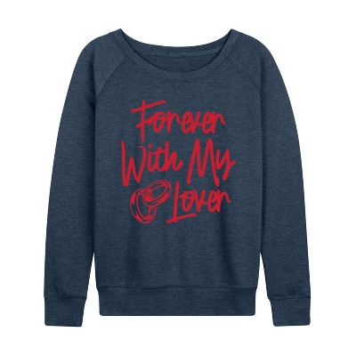 Women's - Instant Message - Forever With My Lover Lightweight French Terry Wide Neck Long Sleeve Graphic Shirt