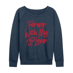Women's - Instant Message - Forever With My Lover Lightweight French Terry Wide Neck Long Sleeve Graphic Shirt - 1 of 4