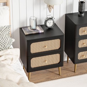 JIONJOY Coastal Wicker Nightstand - 2-Drawer Boho Side Table with Rattan Details & Antique Brass Hardware - 1 of 4