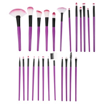 Unique Bargains Travel Dual Ended Blusher Nylon Plastic Metal Handle Makeup Brush Set 24 Pcs