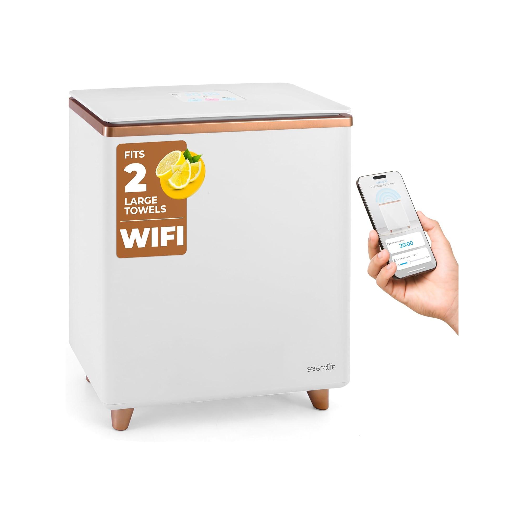 SereneLife Smart-Controlled Luxury Towel Warmer – Large Capacity, Fresh Scent Feature, Auto Timer, Ideal for Spa & Bathroom Use (Rose Gold)