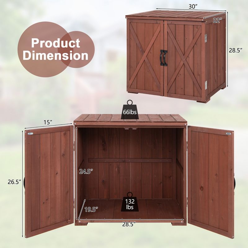 Costway Storage Cabinet with Double Doors Solid Fir Wood Tool Shed Garden Organizer, 4 of 11