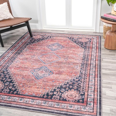 VersaTile Red Geometric 4' x 6' Easy-Care Synthetic Area Rug