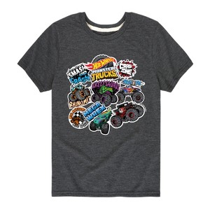 Boys' - Hot Wheels - Monster Truck Stickers Short Sleeve Graphic T-Shirt - 1 of 4
