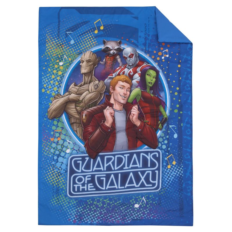 Marvel Guardians of the Galaxy Blue Let's Rock 4 Piece Toddler Bed Set - Comforter, Fitted Bottom Sheet, Flat Top Sheet, and Reversible Pillowcase, 2 of 9
