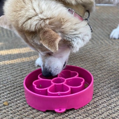 Pink Flower Design Slow Feeder Dog Bowl