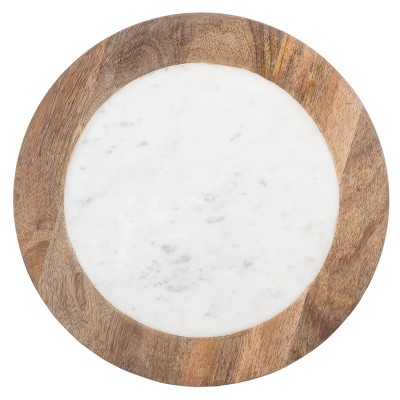 Transitional Round Agate and Metal Side Table in Brown/White