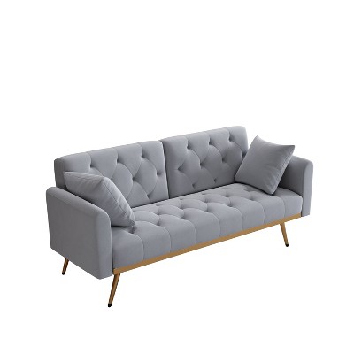 NicBex 68.3 Inch Nail Head Velvet Convertible Sofa Bed with 2 Throw Pillows for Living Room,Bedroom,Office,Apartment