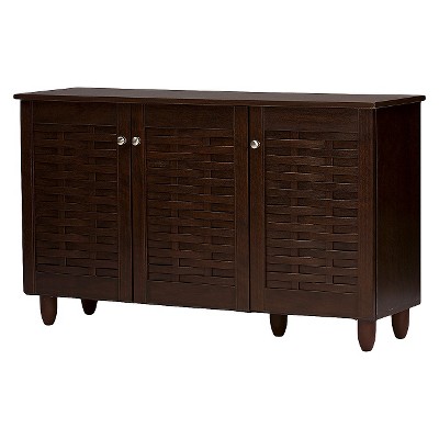 Winda Modern and Contemporary 3-Door Wooden Entryway Shoes Storage Cabinet - Dark Brown - Baxton Studio