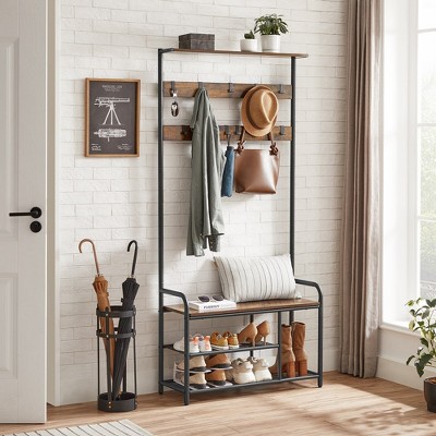 Rustic Brown and Black Hall Tree with Storage Bench
