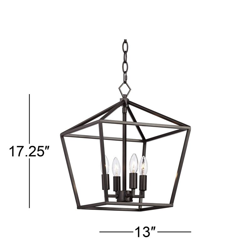 Franklin Iron Works Queluz Bronze Pendant Chandelier 13" Wide Industrial Rustic Geometric Cage 4-Light Fixture for Dining Room House Kitchen Island, 4 of 10