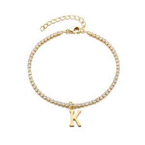 Adornia 14k Gold Plated Tennis Bracelet with Initial Charm - 1 of 2