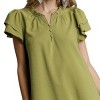 Slickblue Women's Boxy Fit Faux Button Top, Ruffle Neckline, Layered Short Sleeves, Avocado, Size S-L - 3 of 4