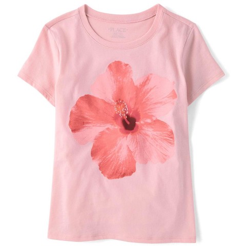 The Children's Place Girls Short Sleeve Hibiscus Flower Graphic Tee Pink M (7/8)