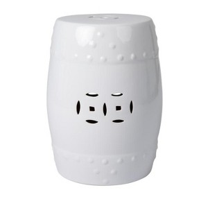 Balkene Home Double Medallion Ceramic Indoor Outdoor Garden Stool Constructed of Fired Porcelain Ceramic - Optic White - 1 of 4