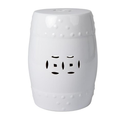 Balkene Home Double Medallion Ceramic Indoor Outdoor Garden Stool Constructed of Fired Porcelain Ceramic - Optic White - image 1 of 4