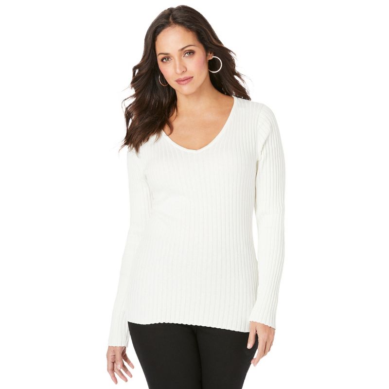 Jessica London Women's Plus Size V-Neck Ribbed Sweater, 1 of 2