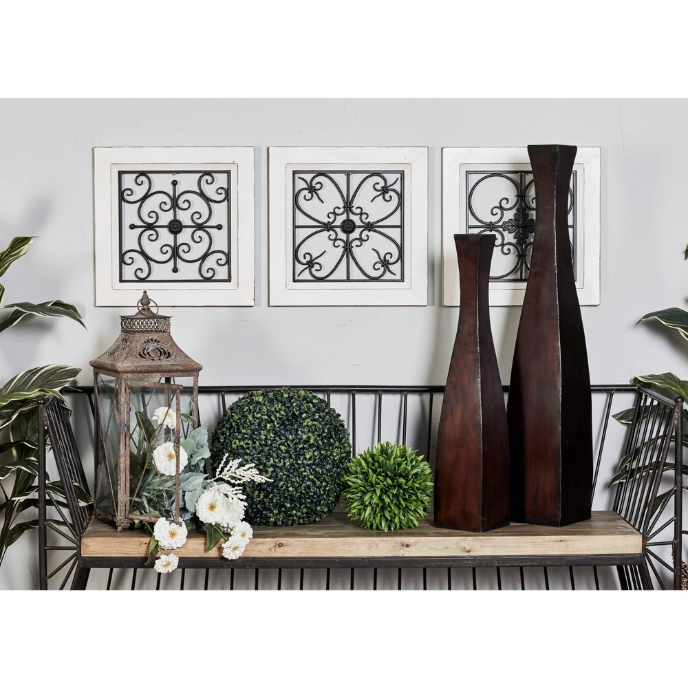 Photos - Other Decoration Wood Scroll Wall Decor with Metal Relief Set of 4 White - Olivia & May: Mo