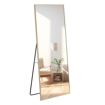 FURNIinspire Full Length Mirrors Floor Standing Wall Mirror, Bedroom Foyer, Clothing Store, Wall Mounted Mirror, Natural Wood Off-White, 31.4"*1"*71"