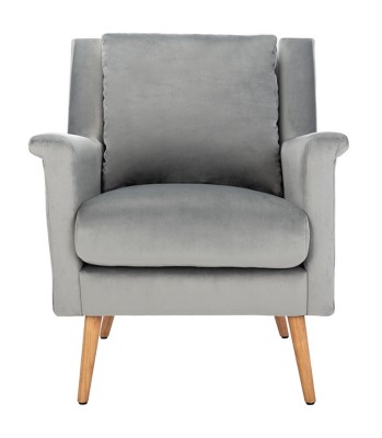 Stone Velvet and Natural Oak Mid-Century Modern Accent Chair