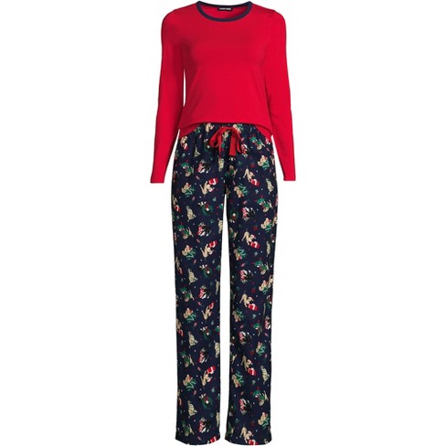 Lands' End Women's Tall Pajama Set Knit Long Sleeve T-shirt And Flannel  Pants - Medium Tall - Deep Sea Navy Holiday Pups : Target