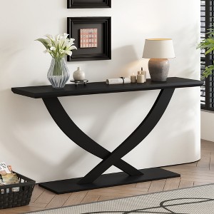 57''W Rustic Console Table, Entryway Side Table with Cross-Leg, Ample Surface Space -Merax - 1 of 4