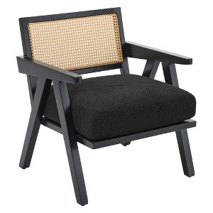 Mid Century Modern Accent Chair, Comfy Living Room Chairs with Sturdy Wood Legs, Rattan Backrest & Beige Thick Linen Cushion - 1 of 4