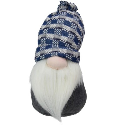 Northlight 10" Blue and Gray Plush Big Nose Gnome in Checkered Hat