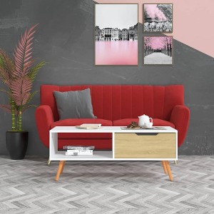 vidaXL Coffee Table White and Sonoma Oak 39.4 in.x19.5 in.x16.9 in. Engineered Wood - 1 of 4