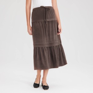 Women's Faux Suede Tiered Midi A-Line Skirt - Universal Thread™ - 1 of 4
