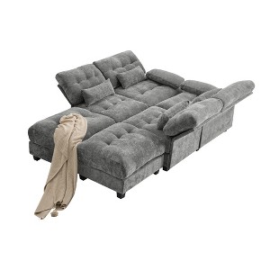 119'' Chenille U-Shaped Sectional Sofas with 2 Ottomans, 4-Position Adjustable Backrest and 4 Throw Pillows - 1 of 4