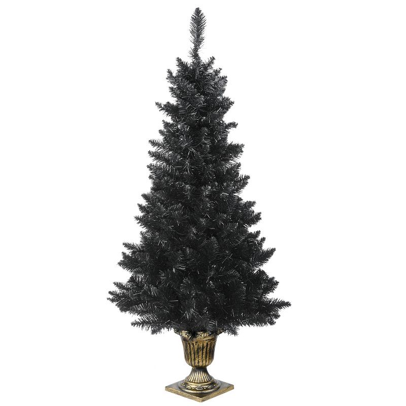 National Tree Company 4 ft. Black Entrance Tree with String of Orange Lights, 4 of 6
