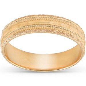 Pompeii3 5MM Hand Carved 10k Yellow Gold Diamond Facet Cut Mens Wedding Band - 1 of 4