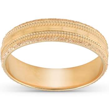 Pompeii3 5MM Hand Carved 10k Yellow Gold Diamond Facet Cut Mens Wedding Band