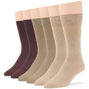 Men Dress Solid Socks Cotton - 6 Pack - Casual, Crew, Lightweight, Business - Shoe 9-12 L, 12-15 XL - Black, Brown, Beige| 7BIGSTARS KINGDOM - 1 of 4