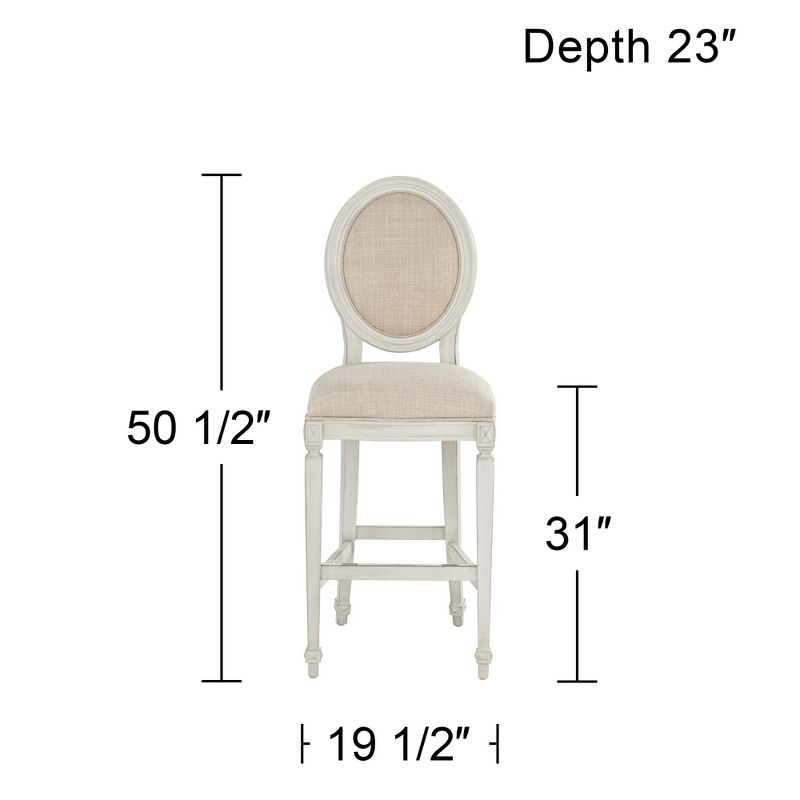 55 Downing Street Wood Bar Stool Vanilla Cream 31" High French Vintage Retro Almond Cushion with Backrest Footrest for Kitchen Counter Height Island, 4 of 10