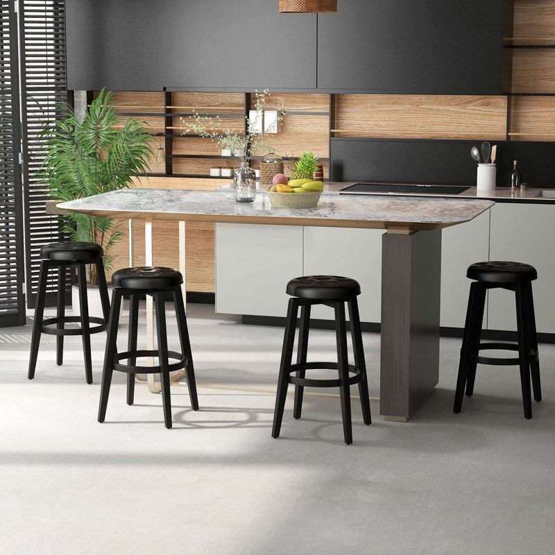 Costway 26"/30" Swivel Bar Stool Set of 2 Upholstered Counter/Bar Height Rubber Wood Frame Black, 5 of 10