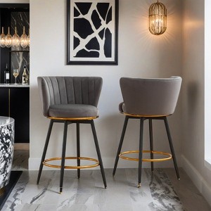 Counter Height Bar Stools Set of 2, 360° Swivel Upholstered Barstools with Backs and Metal Legs, 26" H Seat Height  - Leovsnove - 1 of 4