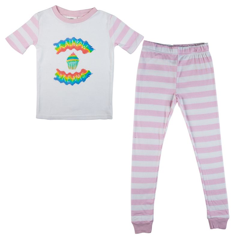 Just Chill Dog Blue Wash And Rainbow Dreams Short Sleeve Youth Girls 2-Pack Pajama Set, 2 of 7