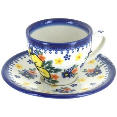 Blue Rose Polish Pottery Buttercup Tapered Espresso Cup & Saucer