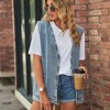 Women's Casual Denim Jean Vest Oversized Sleeveless Mid Long Button Down Jeans Jackets Vests Tops Waistcoat - 3 of 4