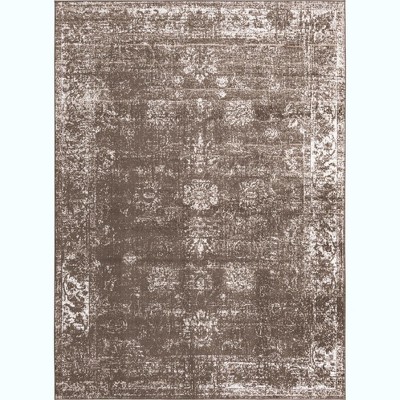Taupe and Greige Floral Motif Low Pile Area Rug