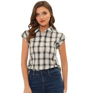 INSPIRE CHIC Women's Summer Plaid Short Sleeves Button Down Shirt - 1 of 4