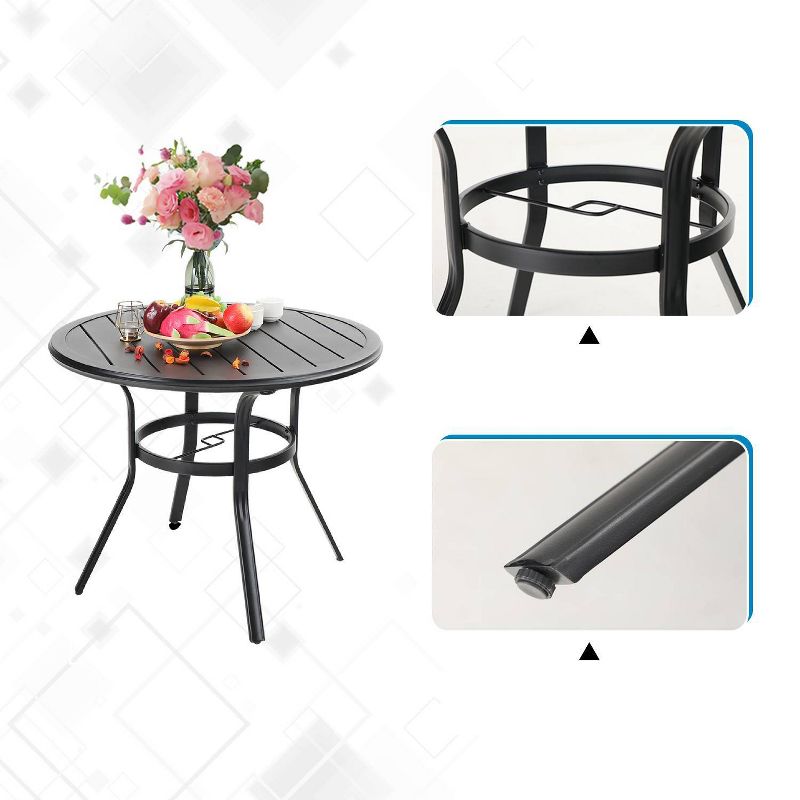 Round Patio Dining Table with Umbrella Hole - Black - Captiva Designs, 3 of 6