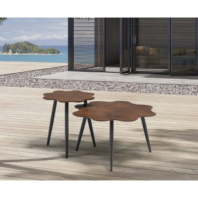 Whiteline Modern Outdoor Living ST1730L Flora Large or Small Side Table, Flower Shape Top, Brown
