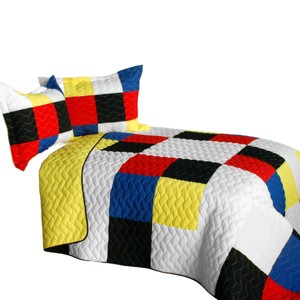 Slickblue Handmade Full/Queen Quilt Set, Smashing Patchwork, 100% TC Fabric, Multicolor/Yellow, 3-Piece Set - 1 of 4