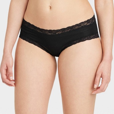 Women's Cotton Blend Hipster Underwear with Lace - Auden™ Black L