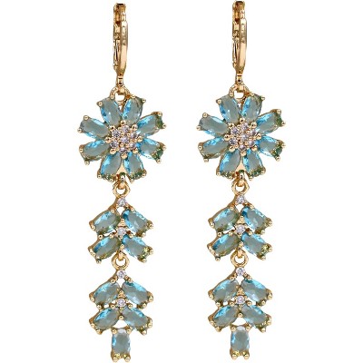 Vuskdtei18K Gold Plated Flower Dangle Earrings for Women, Hypoallergenic Cubic Zirconia Earrings, Elegant Chandelier Drop Earrings