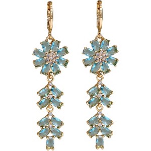 Vuskdtei18K Gold Plated Flower Dangle Earrings for Women, Hypoallergenic Cubic Zirconia Earrings, Elegant Chandelier Drop Earrings - 1 of 4